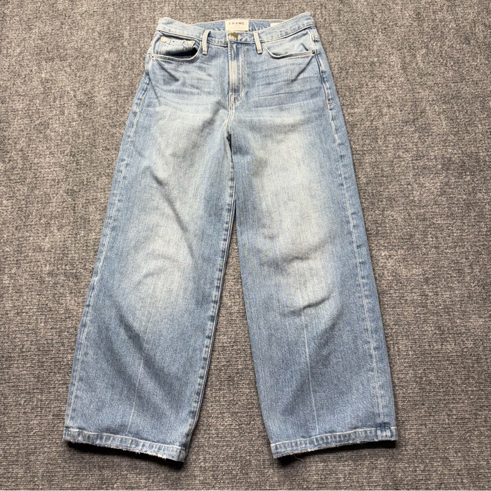 FRAME Jeans Womens 26 Blue Ali Wide Crop in Roadies USA Made Baggy Denim